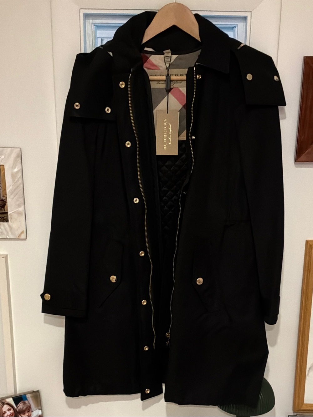 Burberry Black Hooded Trench Coat with Gold Hardware~ detachable liner for warmt